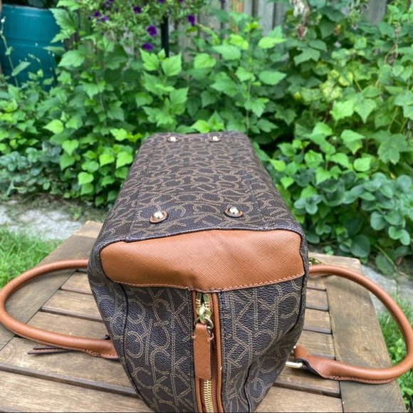 Calvin Klein Brown & Tan Signature Vinyl Handbag - Picture 8 of 12